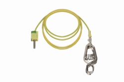 Earthing cable for earthing connector on Safety Caps, with plug and clamp, 1.5m