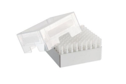 [EN]: Storage Box 9 x 9, for 81 tubes, 2 pcs., height 76.2 mm, 3 inch, polypropylene, for freezing to -86 &deg;C, autoclavable, wit