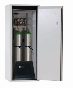 [EN]: Compressed gas bottle cabinet G-ULTIMATE-90 598x615x1450mm, light grey RAL 7035 1 x standard interior, door hinged right