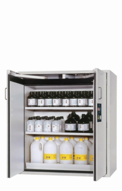 [EN]: Safety cabinet S-CLASSIC-90 WD incl. 2 lower shelves, perf.sheet RAL7035 light grey, 1196x616x1298mm