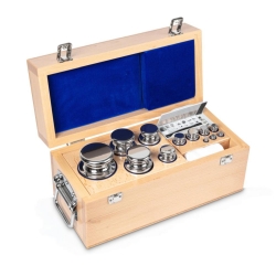 [EN]: Weigt kit F1 ECO-Form, 1mg...5kg stainless steel polished, in wood box, incl. glove, tweezers and dust brush