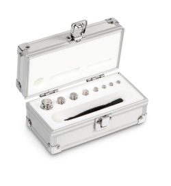 [EN]: Weight kit F1 ECO-form, 1g...50g stainless steel polished, in aluminium case incl. tweezers