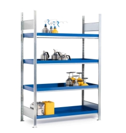 Hazardous goods shelving type RWW 1344 galvanized, 4 sump trays with volume 25 litres 1360x440x2000mm, ground shelf