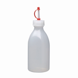 [EN]: Screw caps, PE-LD, natural/red colour with dropper nozzle and spout cape, GL28 pack of 100