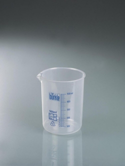 [EN]: Griffin beaker 500 ml, PP blue-embossed graduation, translucent