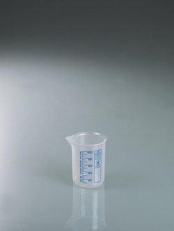[EN]: Griffin beaker 100 ml, PP blue-embossed graduation, translucent