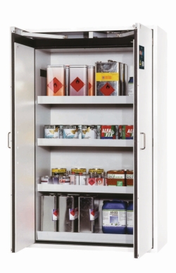 [EN]: Saftey cabinet S-CLASSIC-90 WDAS 1196 x 616 x 1968 mm (WxDxH), swing doors white RAL 9016, 1 shelf, 3 trays,