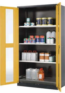 Safety cabinet chemicals CS-Classic-G body RAL7016, door RAL 1004, 1x bottom tray, 1055x520x1950mm, 3xshelf, 1xperforated sheet