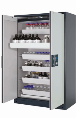 [EN]: Saftey cabinet Q-PEGASUS-90 WADC 1193x615x1953mm, lichtgrau RAL 7035, 6x pull-out tray, 1x floor collection tray