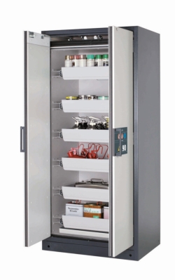 [EN]: Saftey cabinet Q-CLASSIC-90 WD 900 x 615 x 1955 mm (WxDxH), RAL 7016/RAL 7035, 6 pull-out tray, 1x base tray