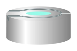 Aluminium pressure release safety cap N 20, silver center hole Silicone blue transparent/PTFE color. Hardness: 45&deg; shore A Thic