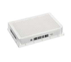 [EN]: Deepwell Plate 384/200 &mu;L Wells clear, PCR clean, white, with 2D SafeCode and plain text, pack of 40