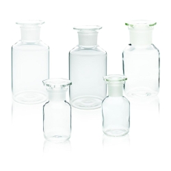 Frasco reactivo 250 ml, cuello estrecho transparente, tapón tamaño 34/35, paquete de 10