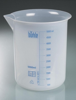 [EN]: Griffin beaker 5000 ml, PP blue-embossed graduation, translucent