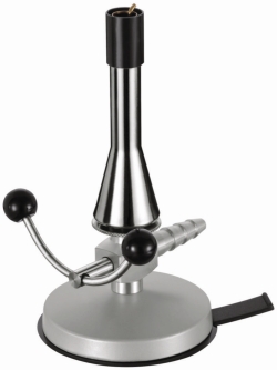 [EN]: Teclu burners for propane, air regulation, double lever cock, pilot flame inside, DIN version, DIN 30665