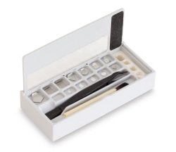 [EN]: Weight-kit F1, 1mg...500mg Aluminium/new silver, in plastic case, with glove, forcep and dusting brush