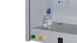 [EN]: Media supply unit for apothecary fume hood 1x water with stop-valve and hopper-bottomed tank with amell closure