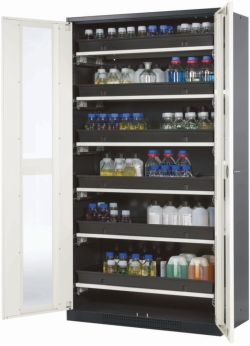 [EN]: Safety cabinet chemicals body RAL7035, door RAL9010 1055x520x1950mm, 6 pull-out drawers,