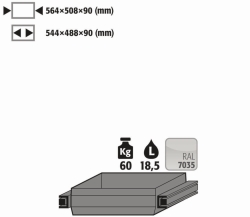 [EN]: Full pull-out shelf standard, 19 Ltr. sheet steel, powder-coadted flat, RAL 7035, for models Q90, S90