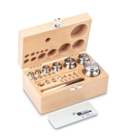 [EN]: Weight kit M1, 1mg...500g stainless steel clear turned, in wood-box, incl. glove, tweezers and dust brush