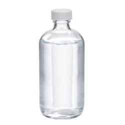 [EN]: WHEATON boston round bottles 250 ml soda lime glass, clear, with white PP cap and PV liner, pack of 12