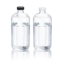 [EN]: WHEATON boston round bottles 1000 ml soda lime glass, clear, with white PP cap and PV liner, pack of 12