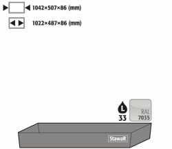 [EN]: Bottom collecting sump (V = 33 L) HF.ML.5535 Sheet steel, powder-coated smooth, RAL 7035 1200mm wide, for Q90, Q30, Q15,