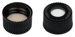 [EN]: Screw-caps N 15, PP, black 15-425, hole, silicone white/ PTFE beige, 45&deg; shore A, 1,5mm, pack of 100