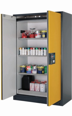 [EN]: Saftey cabinet Q-Classic-90 WD 1193 x 615 x 1953 mm (WxDxH), RAL 7016/RAL 1004, 3 tank bottoms,
