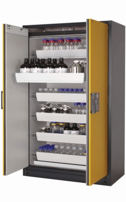 [EN]: Safety cabinet Q-CLASSIC-90 Model Q90.195.120, 6x pull-out tray, 1x bottom tray, RAL 7035