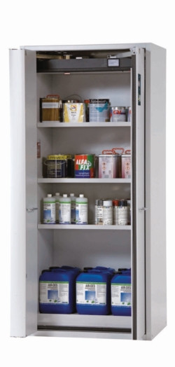 [EN]: Safety cabinet S-PHOENIX-90 FWAS 896x616x1968mm, RAL 7035, incl.3 shelf standard, 1x perforated insert