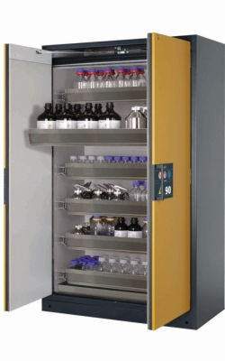 [EN]: Saftey cabinet Q-PEGASUS-90 WDAC 1193 x 615 x 1953 mm (WxDxH), door safety yellow RAL 1004, 6 pull-out tray,