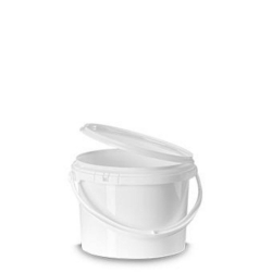 [EN]: Bucket 2,5 L, PP, round, white 79 gr First removal seal, plastic shackle pack of 120