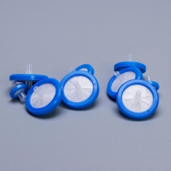 [EN]: PVDF syringe attachment filter 0.45 μm Ø 30 mm, blue, sterile pack of 45