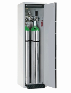 [EN]: Pressure gas bottle cabinet RAL 7035 2050x598x616 mm, DIN RECHTS incl. standard interior const. of: