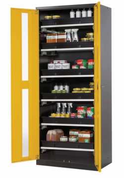 [EN]: Chemical cabient CS-Classic wing door, RAL1004, 810x520x1950mm, incl. 6 pull-out shelves