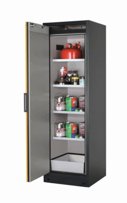 Safety cabinet Q-CLASSIC-90 WDL 600 x 615 x 1955 mm (WxDxH), swing door yellow RAL 7016, 4 shelves,