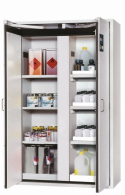 [EN]: Combi-Cabinet K-Classic-90 RAL 7035, 1196x616x1968mm, incl. 3 shelves, 1 perforated metal plate insert,