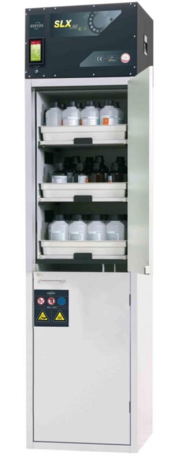 [EN]: Circular SL cabinet SLX-CLASSIC-WD Door stop right, 600x615x2300mm (WxDxH), RAL 7035 / 6x tray extractor