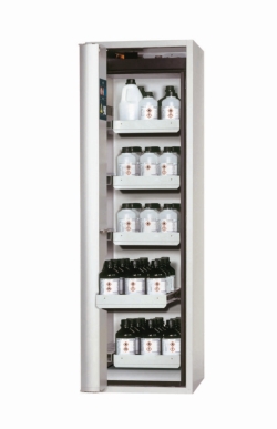 [EN]: Saftey cabinet PHOENIX Typ 90 600 x 615 x 1968 mm (WxDxH), folding door grey RAL 7035, incl. 5 pull-out drawers