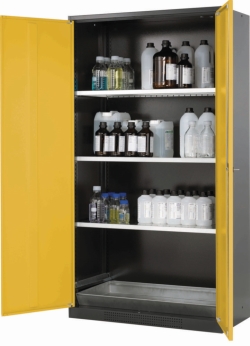 [EN]: Chemical cabinet CS-Classic 1055 x 520 x 1950 mm (WxDxH), swing doors anthracite gray RAL 7016, 3 shelves,