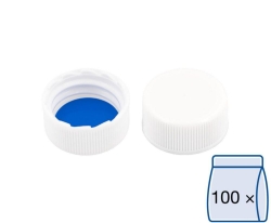 [EN]: Screw-caps N 20 PP, white, closed silocone white/PTFE blue, septa thickn 1,3mm pack of 100