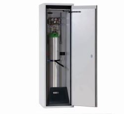 [EN]: Pressure gas bottle cabinet G-Ultimate G90, RAL7035, 598x615x2050mm, incl. setup set mounting rails, bottle holder, rolli