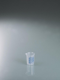 [EN]: Griffin beaker 25 ml, PP blue-embossed graduation, translucent