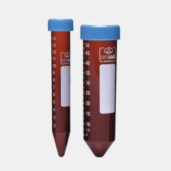 [EN]: Centrifuge tubes 15 ml, amber PP, graduated, non sterile, conical pack of 50 pieces in bag