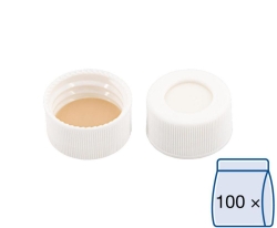 [EN]: Screw caps N 24, white PP, hole silicone white/PTFE beige, hardness: 45&deg; shore A, pack of 100