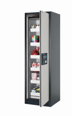 [EN]: Safety cabinet Q-CLASSIC-90 WDR 599x615x1953mm, RAL 7016/7035 incl. 4x pull-out bath, 1 x bottom trey