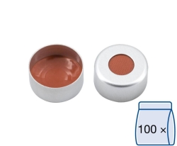 [EN]: Aluminium Crimp Cap N 11, silver center hole natural rubber/Butyl red-orange/TEF, Hardness: 45&deg; shore A, pack of 100