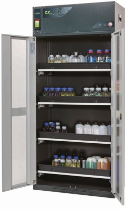 [EN]: Recirculating Filter Cabinet CX-CLASSIC-G 1055x520x2290mm (WxDxH), RAL 7016/RAL 7035, 4x pull-out shelf with tray (PP)