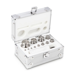 [EN]: Set of weights M1, 1g...500g, stainless steel, finely turned, in aluminium case
